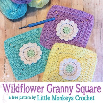 Wildflower Granny Square, free crochet pattern by Little Monkeys Crochet.