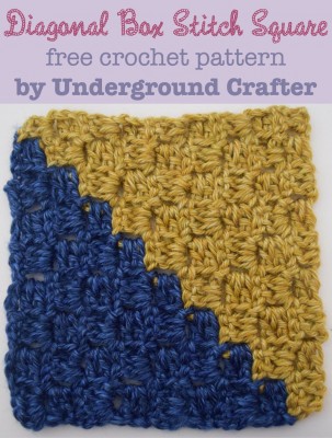Diagonal Box Stitch Square, free 6" (15 cm) crochet pattern with video tutorial by Marie Segares @ucrafter. Part of the Mystery Lapghan CAL 2015 - 36 free crochet patterns for 6" squares!