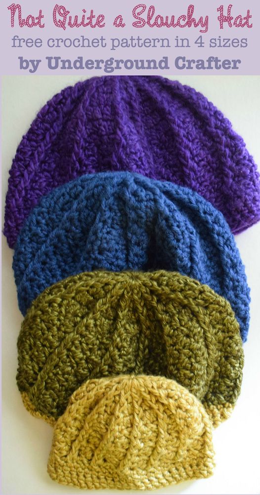 Not Quite a Slouchy Hat, free #crochet pattern in 4 sizes (infant through adult) by Marie Segares/Underground Crafter for #HolidayStashdownCAL2015