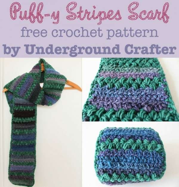 Puff-y Stripes Scarf, free #crochet pattern by Underground Crafter