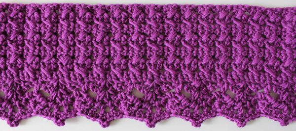 Herringbone Scarf with Lace Shells, free #crochet pattern by Underground Crafter | This textured scarf is crocheted from side to side. A lacy shell edging is added at the end, making it a lovely gift for someone special. | The Scarf of the Month CAL with Oombawka Design and The Stitchin' Mommy