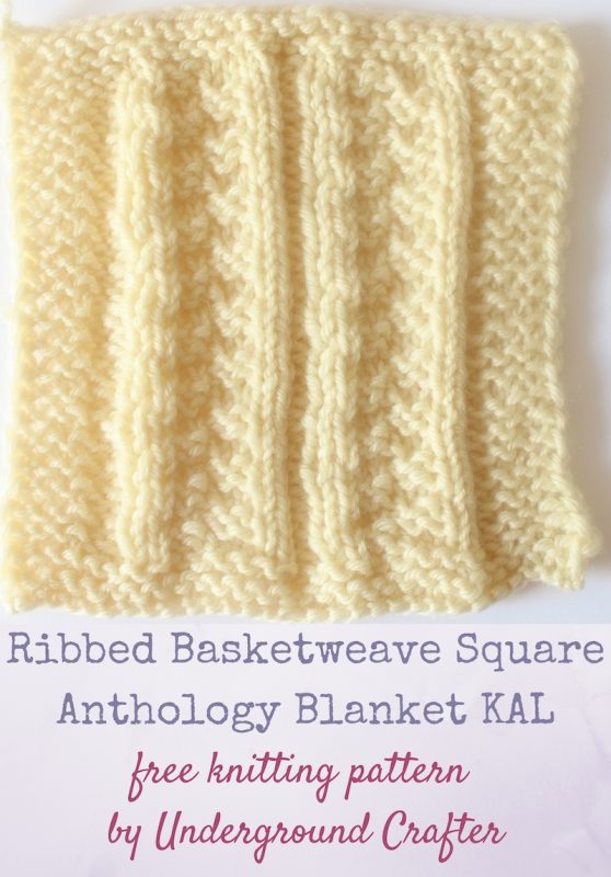 Ribbed Basketweave Square, free knitting pattern by Underground Crafter | This stitch pattern combines ribbing with a basketweave to create a beautifully textured block. This is one of 30 free knitting patterns for 6" (15 cm) squares in the Anthology Blanket KAL.
