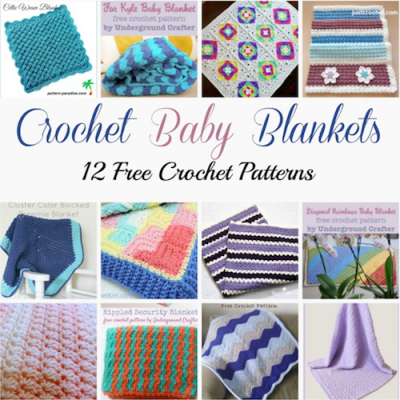 12 free crochet patterns for baby blankets, roundup curated by Crochet Pattern Bonanza for Underground Crafter. Crocheted baby blankets are perfect for keeping your little ones super cozy in the cold winter weather. They are not only great for the crib, but they also make for excellent covers in the stroller, or in the car. And to make them super cozy, you can always line them with a cotton or fleece material.