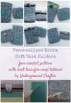 Personalized Denim Gift Card Holders, free crochet pattern with heat transfer vinyl tutorial by Underground Crafter | These unisex gift card holders add a personalized, handmade touch to an otherwise impersonal gift. These are also a great way to use up small remnants of yarn and buttons from your stash! It's also a great beginner project for those new to heat transfer vinyl. #expressionsvinyl #cricutmade