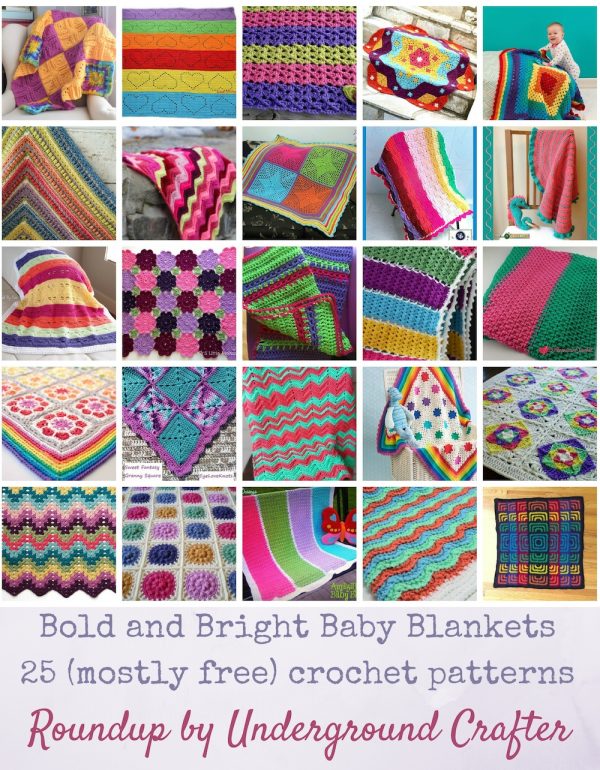 Bold and Bright Baby Blankets: 25 (Mostly Free) Crochet Patterns via Underground Crafter