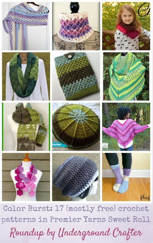 Color Burst Roundup: 17 (mostly) free crochet patterns in Premier Yarns Sweet Roll via Underground Crafter