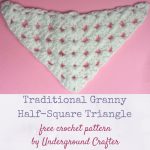 Crochet pattern: Traditional Granny Half-Square Triangle in Red Heart With Love yarn by Underground Crafter | This triangle forms a half square version of the traditional granny square. This is one of several motifs used in the Classic Granny with a Twist Blanket.