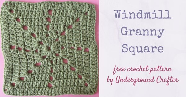 Crochet pattern: Windmill Granny Square in Red Heart With Love yarn by Underground Crafter | Corner and center chain spaces mimic a windmill in this variation on the double crochet granny square. This is one of several motifs used in the Classic Granny with a Twist Blanket.