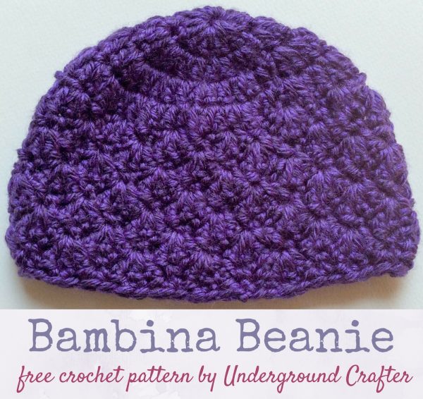 Free crochet pattern: Bambina Beanie in Lion Brand Heartland by Underground Crafter | A small shell stitch adds a delicate touch to this newborn beanie. This pattern meets donation requirements for CLICK for Babies, a campaign against infant abuse. 