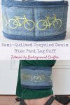 Semi-Quilted Upcycled Denim Bike Pant Leg Cuff, sewing tutorial by Underground Crafter | Wearing a bike cuff is a great way to keep your pant leg out of your bike’s chain so you can avoid damaging your clothes or having an accident. This simple, lightly quilted project is easy enough for a sewing or quilting beginner. This project features foil iron-on for decoration, iron-on fasteners, and binding made from the back piece. Instructions are provided for customizing the size.