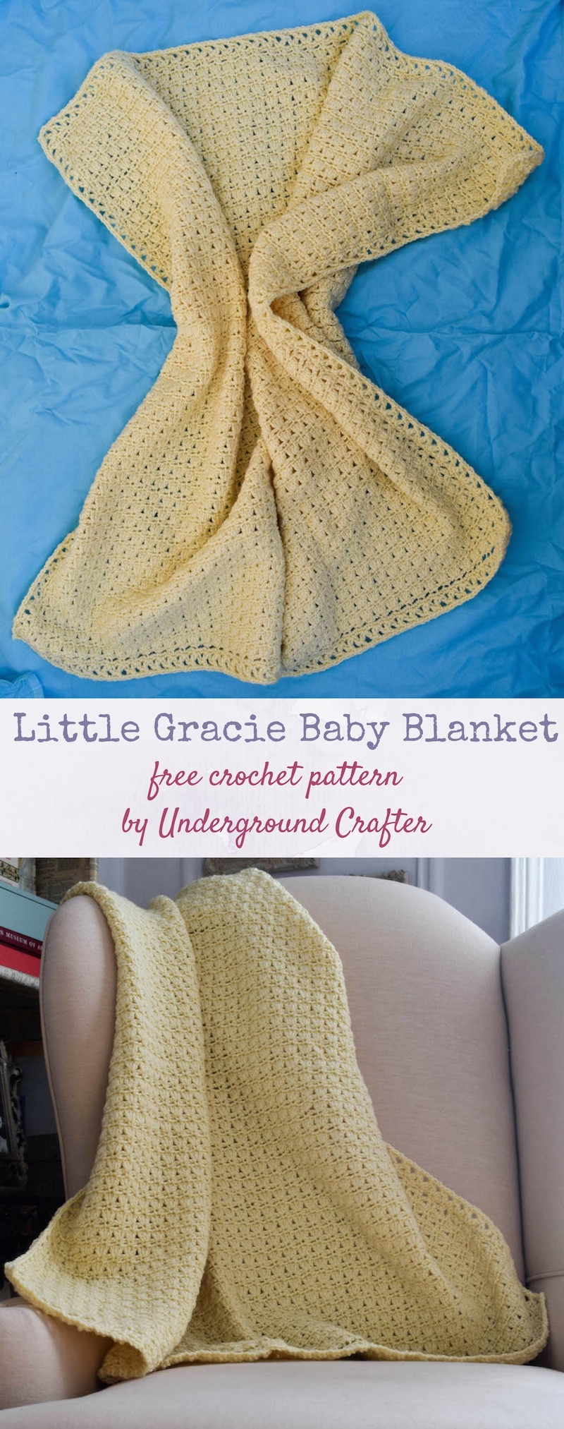 Free crochet pattern: Little Gracie Baby Blanket in Cascade 220 Superwash by Underground Crafter | This simple stitch pattern creates a classic, heirloom quality blanket. Or add stripes for a more vibrant look.
