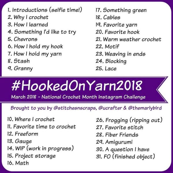 #HookedOnYarn2018 - Celebrate (Inter)National Crochet Month on Instagram with Underground Crafter, StitchesNScraps, and Marly Bird!