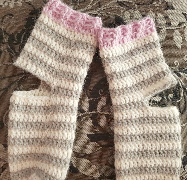 Striped, crocheted socks with heel piece unfinished | Free crochet pattern: Ice Cream Socks, Part 3 by ACCROchet (with tips for making great heels) on Underground Crafter