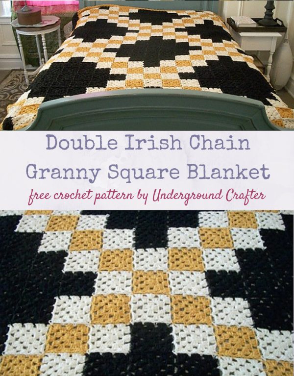 Free crochet pattern: Double Irish Chain Granny Square Blanket by Underground Crafter
