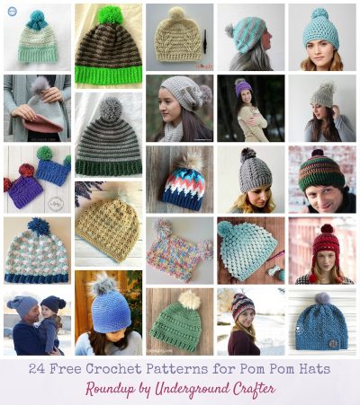 24 Free Crochet Patterns for Pom Pom Hats via Underground Crafter