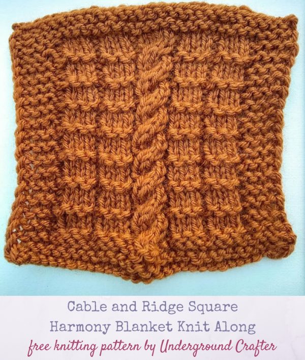 Cable and Ridge Square, free knitting pattern in Lion Brand Vanna's Choice yarn by Underground Crafter
