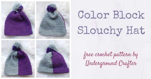 Color Block Slouchy Hat, free crochet pattern in Yarnspirations Patons Alpaca Blend yarn by Underground Crafter