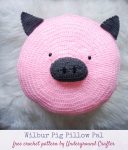 Wilbur Pig Pillow Pal, free crochet pattern by Underground Crafter - crochet pig on faux fur background