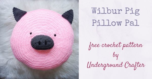 Wilbur Pig Pillow Pal, free crochet pattern by Underground Crafter - crochet pig on faux fur background