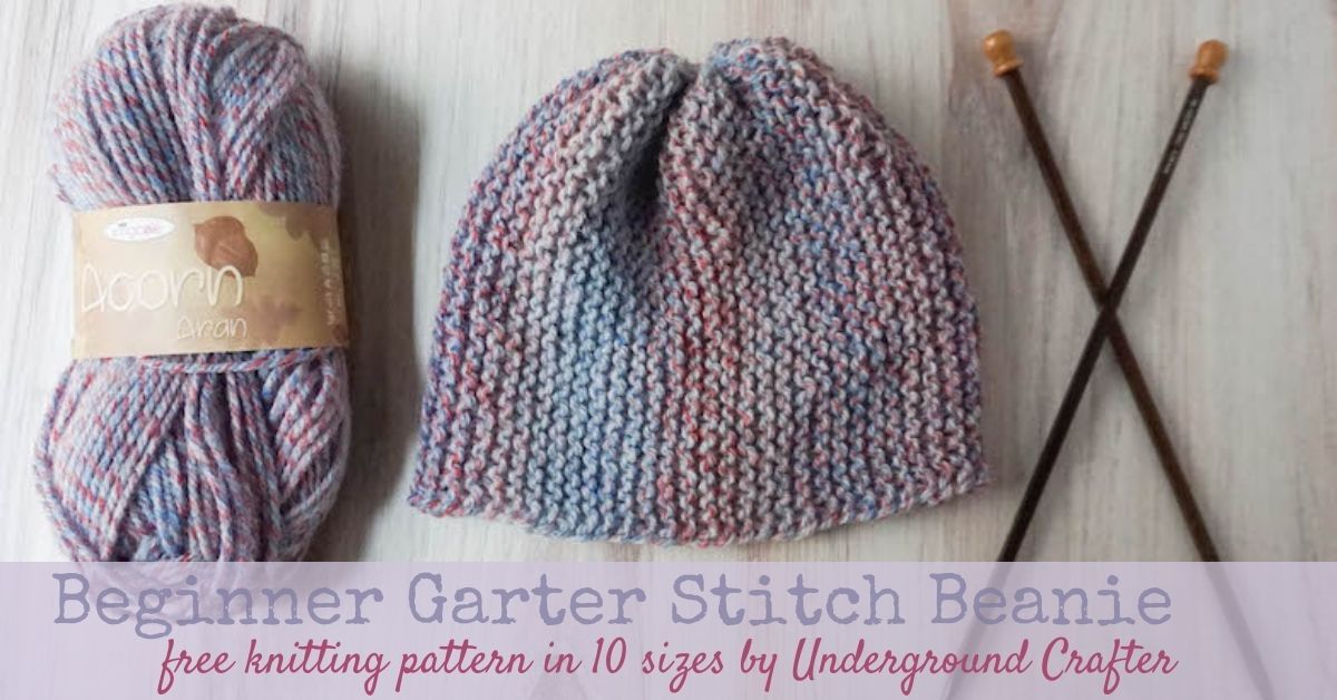 Knit Flat Hat Pattern: Beginner Garter Stitch Beanie in 10 Sizes -  Underground Crafter
